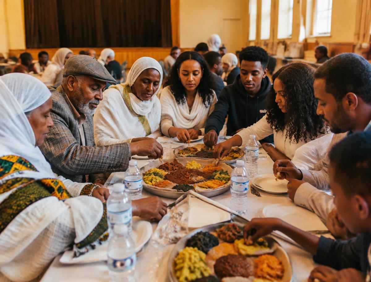 Elders and youth sharing a meal